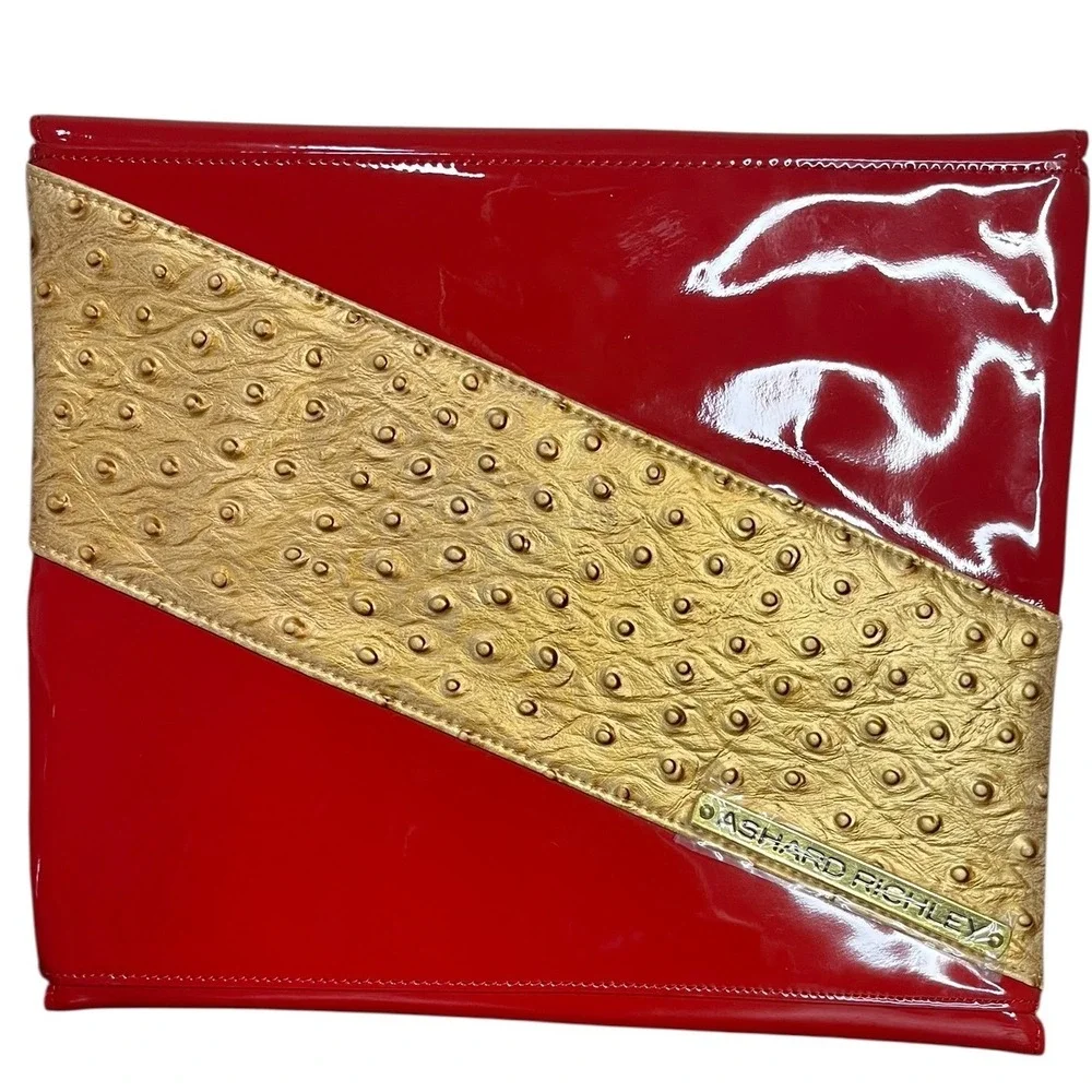 ASHARD RICHLEY Red Patent Envelope‎ Clutch iPad Case Gold Tone Accents *NWOT*